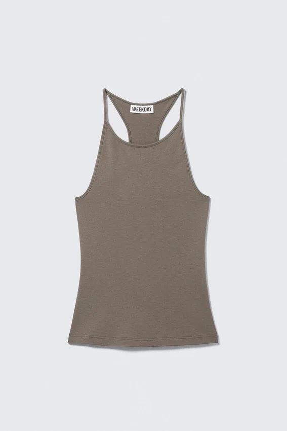 Schmal geschnittenes Racerback-Tanktop – Staubgrau Schmal geschnittenes Racerback-Tanktop – Staubgrau