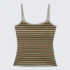 Schmal geschnittenes Tanktop mit Trägern – Braun mit mehreren Streifen Schmal geschnittenes Tanktop mit Trägern – Braun mit mehreren Streifen