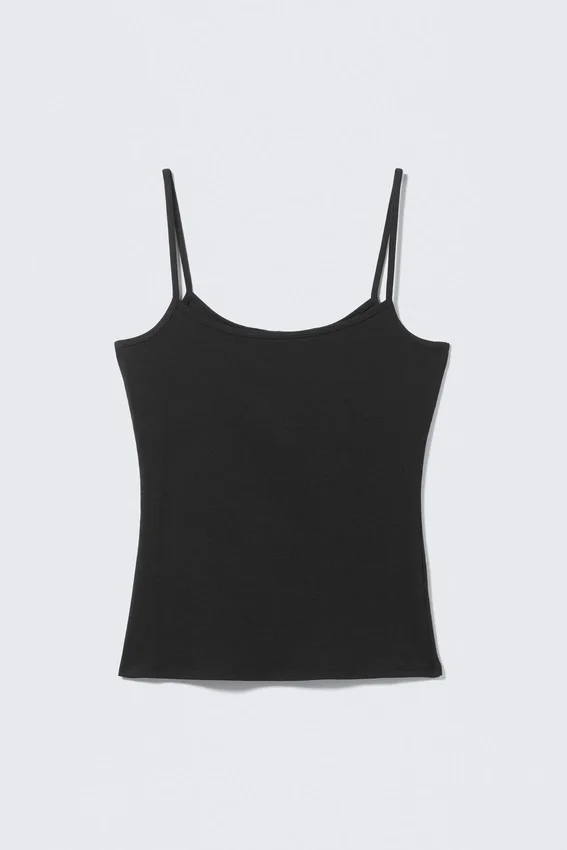 Schmal geschnittenes Tanktop mit Trägern – Schwarz Schmal geschnittenes Tanktop mit Trägern – Schwarz