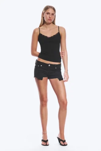 Schmale Low-Rise-Jeans-Hotpants – Tinten-Schwarz – Schwarz