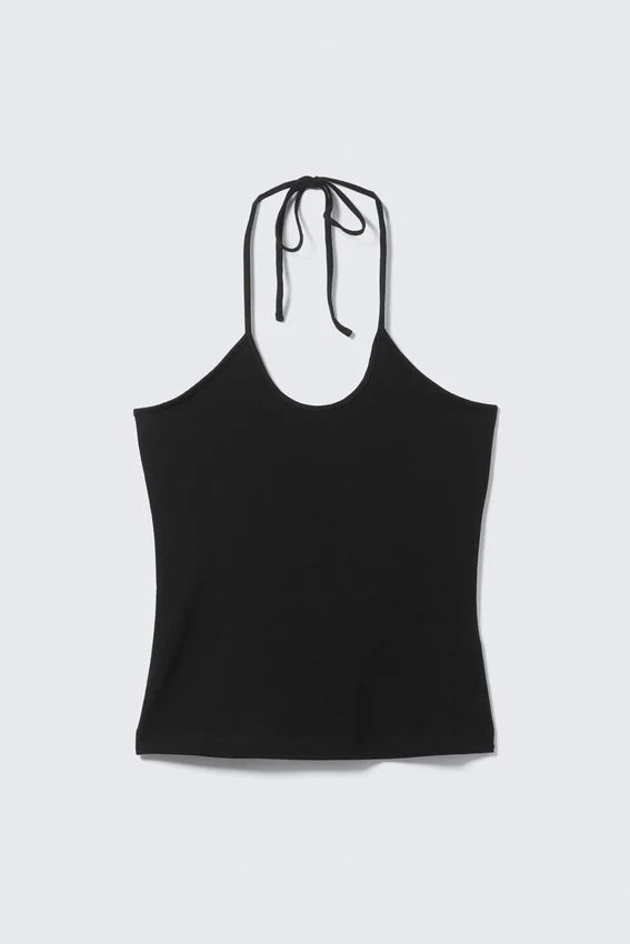 Schmales Baumwoll-Haltertop – Schwarz Schmales Baumwoll-Haltertop – Schwarz