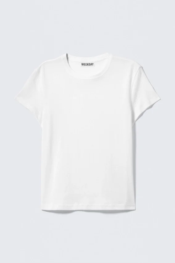 Schmales, kurzärmeliges Baumwoll-T-Shirt – Weiß Schmales, kurzärmeliges Baumwoll-T-Shirt – Weiß