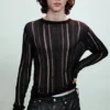 Schmales, langarmiges T-Shirt aus Tear-Knit – Schwarz