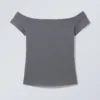 Schulterfreies T-Shirt – Dunkelgrau Schulterfreies T-Shirt – Dunkelgrau