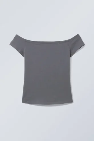 Schulterfreies T-Shirt – Dunkelgrau