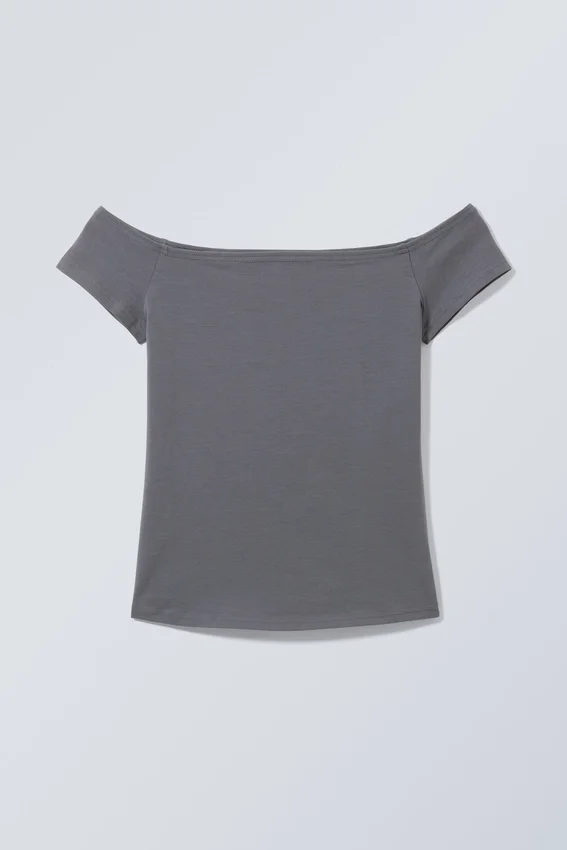 Schulterfreies T-Shirt – Dunkelgrau Schulterfreies T-Shirt – Dunkelgrau