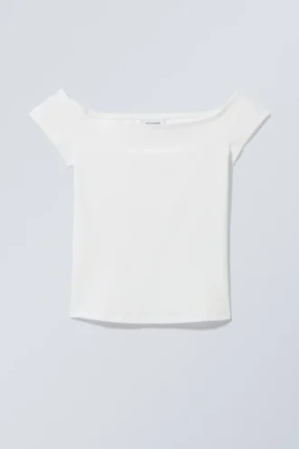 Schulterfreies T-Shirt – Weiß