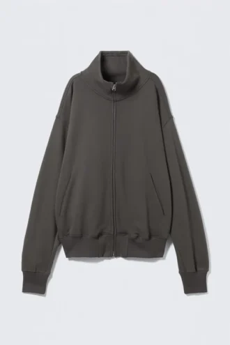Schwerer Pullover mit Trichterkragen und Reißverschluss – Dunkelgrau