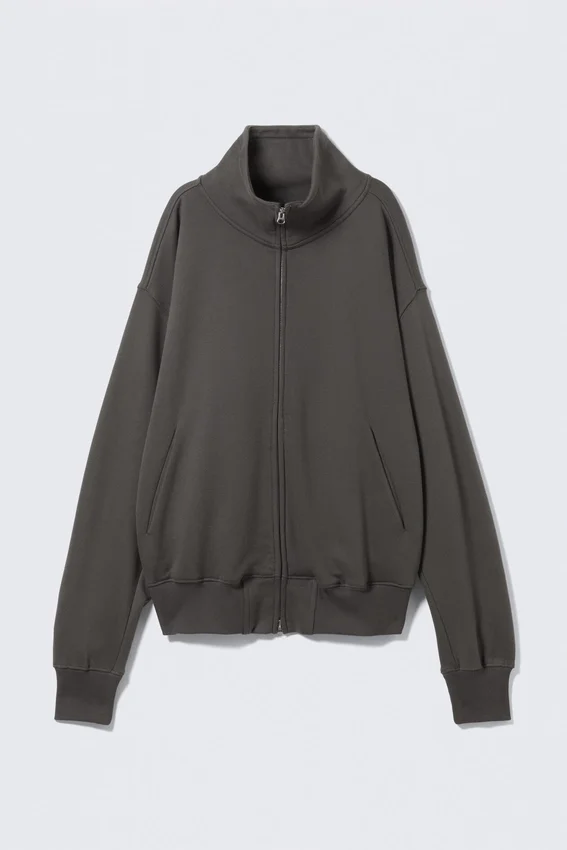 Schwerer Pullover mit Trichterkragen und Reißverschluss – Dunkelgrau Schwerer Pullover mit Trichterkragen und Reißverschluss – Dunkelgrau