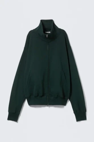 Schwerer Pullover mit Trichterkragen und Reißverschluss – Dunkelgrün