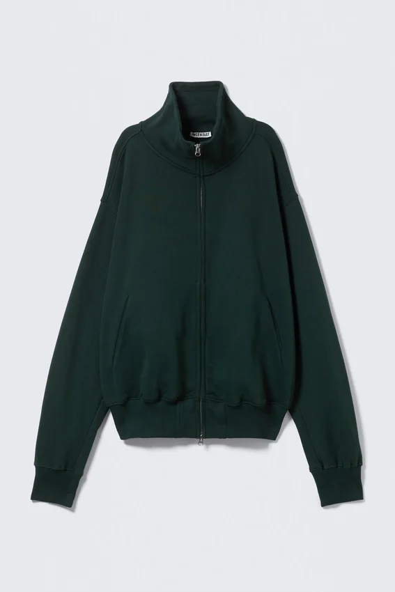 Schwerer Pullover mit Trichterkragen und Reißverschluss – Dunkelgrün Schwerer Pullover mit Trichterkragen und Reißverschluss – Dunkelgrün