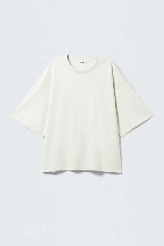 Schweres, kastenförmiges Baumwoll-T-Shirt – Hellstaubgrün Schweres, kastenförmiges Baumwoll-T-Shirt – Hellstaubgrün