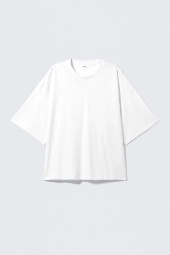 Schweres, kastenförmiges Baumwoll-T-Shirt – Weiß Schweres, kastenförmiges Baumwoll-T-Shirt – Weiß