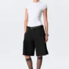 Shorts aus Leinenmischung mit niedriger Leibhöhe – Schwarz Shorts aus Leinenmischung mit niedriger Leibhöhe – Schwarz