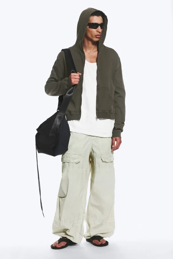 Shrunken Zip Kapuzenpullover – Dunkelkhaki-Grün Shrunken Zip Kapuzenpullover – Dunkelkhaki-Grün