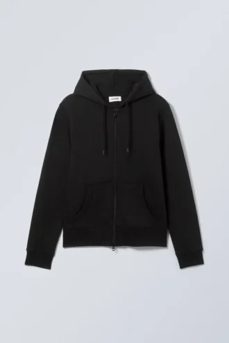 Shrunken Zip Kapuzenpullover – Schwarz