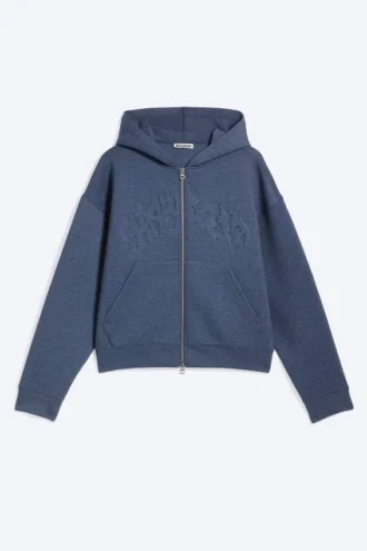 Simon Mit Print Scuba Zip Kapuzenpullover – Dunkelblau – Geprägt