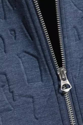 Simon Mit Print Scuba Zip Kapuzenpullover – Dunkelblau – Geprägt
