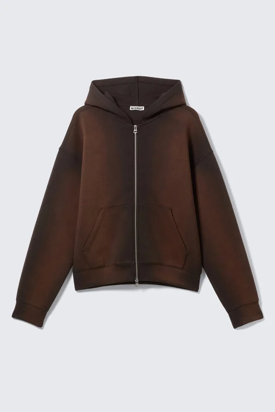 Simon Washed Scuba Zip Kapuzenpullover – Washed Dark Brown Simon Washed Scuba Zip Kapuzenpullover – Washed Dark Brown