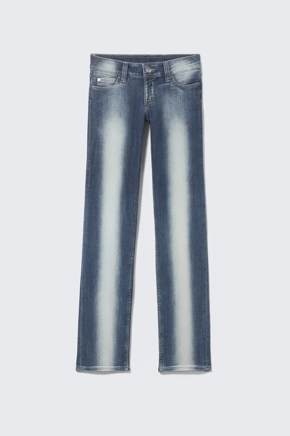 Sleezie Low Waist Skinny Straight Jeans – Blue Spray Sleezie Low Waist Skinny Straight Jeans – Blue Spray