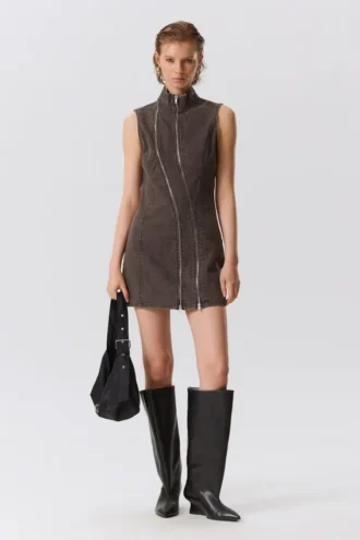 Slim Curvy Mini-Kleid mit Reißverschluss – Dunkelgrau