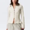 Slim-Fit-Bluse mit Struktur – Hellbeige Slim-Fit-Bluse mit Struktur – Hellbeige