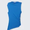 Slim Fit Drapiertes Lyocell-Top – Blau Slim Fit Drapiertes Lyocell-Top – Blau