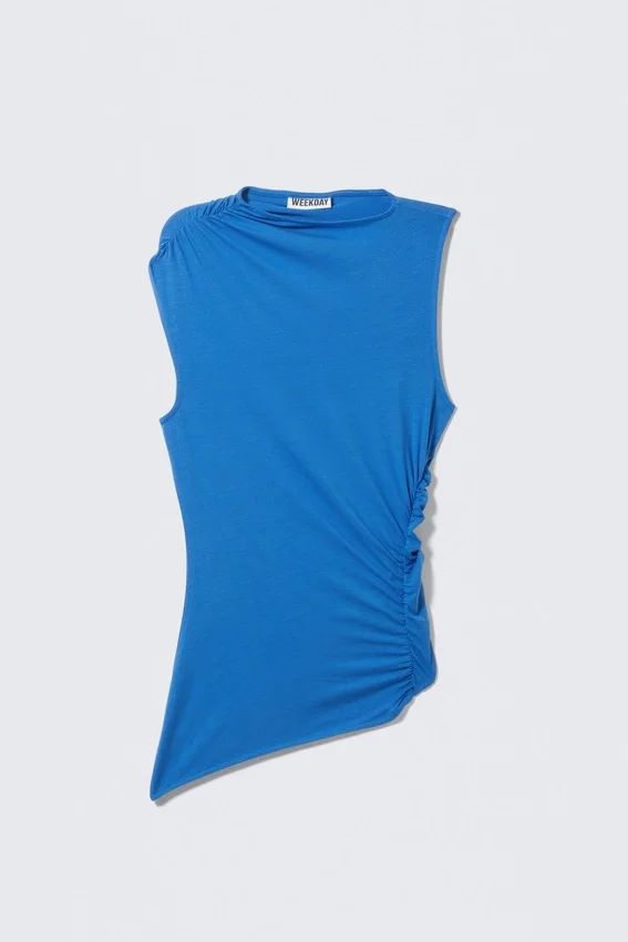 Slim Fit Drapiertes Lyocell-Top – Blau Slim Fit Drapiertes Lyocell-Top – Blau