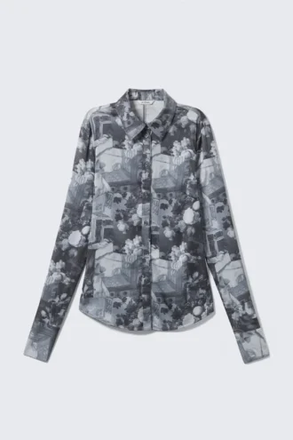 Slim-Fit-Hemd mit Print – Dunkelgrau – Blumen-Collage