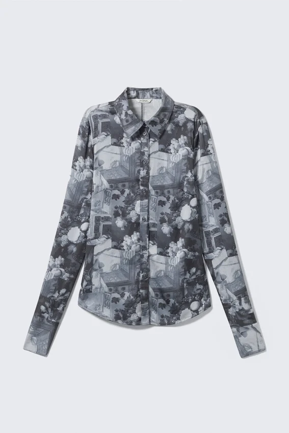 Slim-Fit-Hemd mit Print – Dunkelgrau – Blumen-Collage Slim-Fit-Hemd mit Print – Dunkelgrau – Blumen-Collage