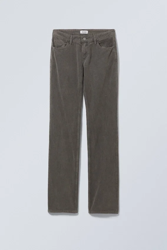 Slim-Fit-Hose mit geradem Bein und niedriger Taille aus Cord – Dunkelkhaki Slim-Fit-Hose mit geradem Bein und niedriger Taille aus Cord – Dunkelkhaki