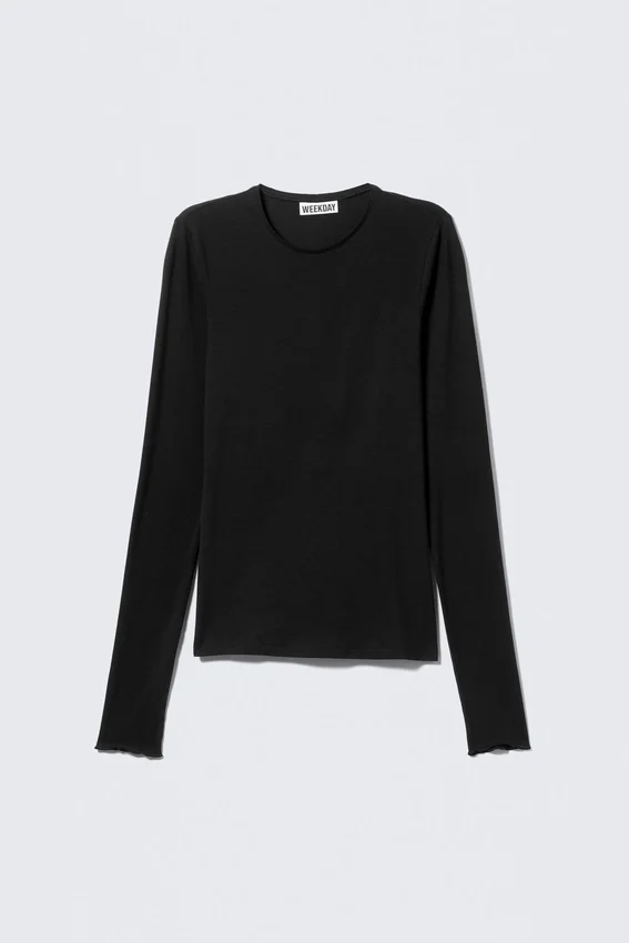 Slim-Fit-Langarmshirt aus Lyocell – Schwarz Slim-Fit-Langarmshirt aus Lyocell – Schwarz