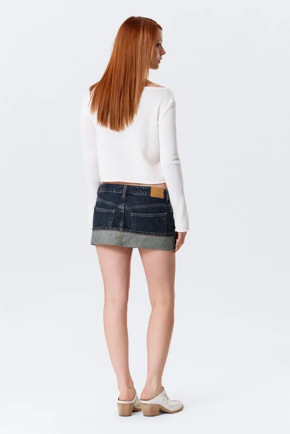 Slim-Fit-Mini-Rock aus Denim mit niedriger Leibhöhe – Blue Anthem – Mittelblau Slim-Fit-Mini-Rock aus Denim mit niedriger Leibhöhe – Blue Anthem – Mittelblau