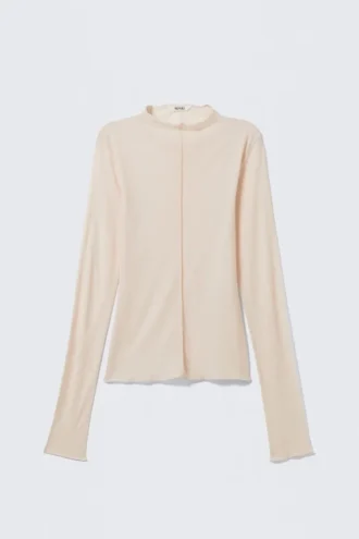 Slim-Fit-Oberteil mit langen Ärmeln und Stehkragen – Beige
