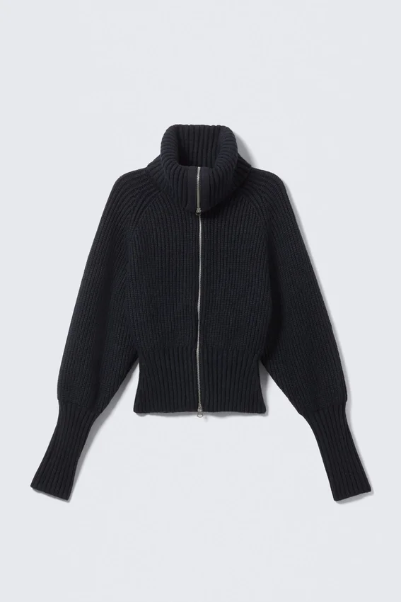 Slim Fit-Strickjacke mit Reißverschluss und Rippmuster – Dunkelblau Slim Fit-Strickjacke mit Reißverschluss und Rippmuster – Dunkelblau