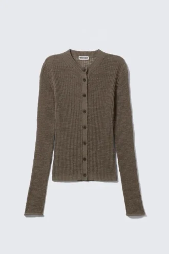 Slim-Fit-Strickjacke mit Rippmuster – Dark Mole