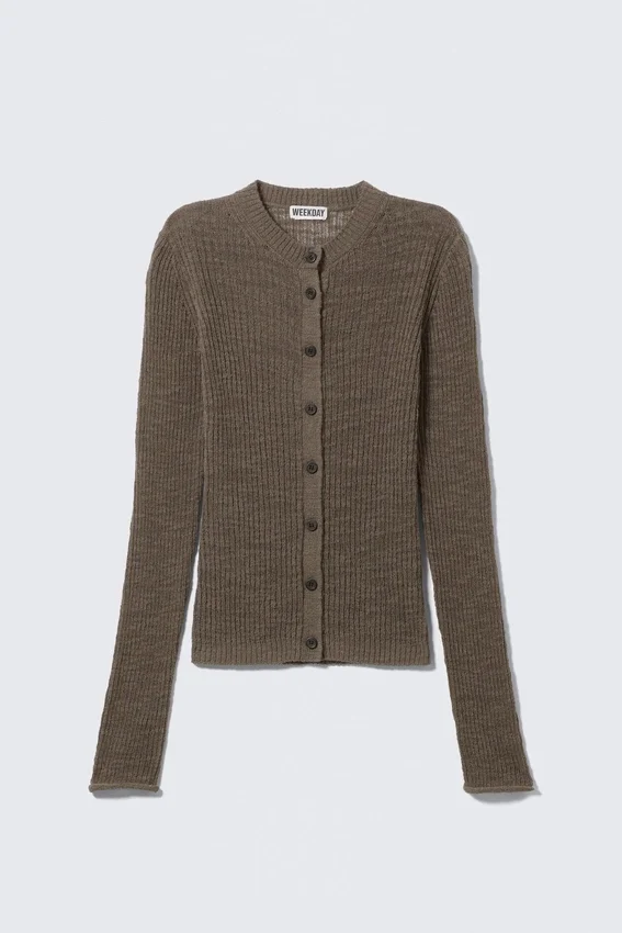Slim-Fit-Strickjacke mit Rippmuster – Dark Mole Slim-Fit-Strickjacke mit Rippmuster – Dark Mole