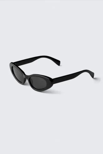 Sonnenbrille im Cat-Eye-Stil mit Flügeln – Schwarz – Schwarze Gläser Sonnenbrille im Cat-Eye-Stil mit Flügeln – Schwarz – Schwarze Gläser