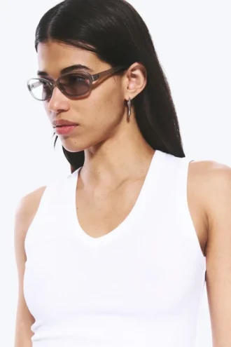 Sonnenbrille mit dünnem ovalem Rahmen – Greige – graue Gläser