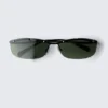 Sonnenbrille mit rechteckigem Metallrahmen – Schwarz – Grüne Gläser Sonnenbrille mit rechteckigem Metallrahmen – Schwarz – Grüne Gläser