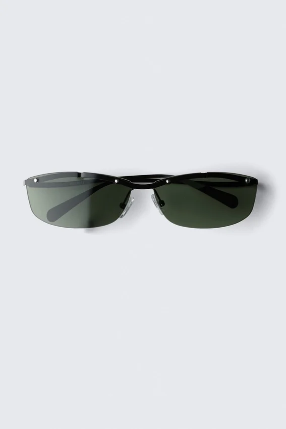 Sonnenbrille mit rechteckigem Metallrahmen – Schwarz – Grüne Gläser Sonnenbrille mit rechteckigem Metallrahmen – Schwarz – Grüne Gläser