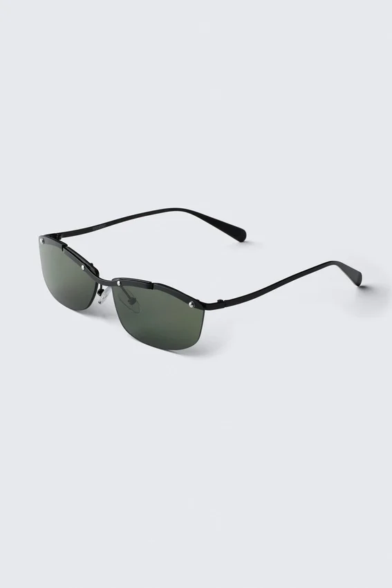 Sonnenbrille mit rechteckigem Metallrahmen – Schwarz – Grüne Gläser Sonnenbrille mit rechteckigem Metallrahmen – Schwarz – Grüne Gläser