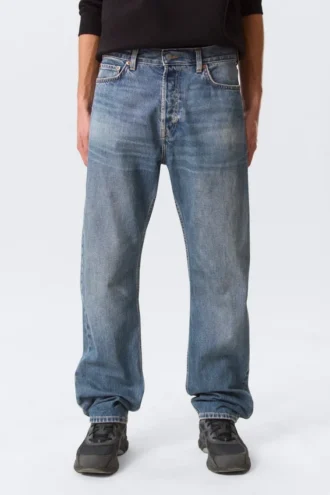 Space Mid Rise Relaxed Straight Jeans – Eisenblau