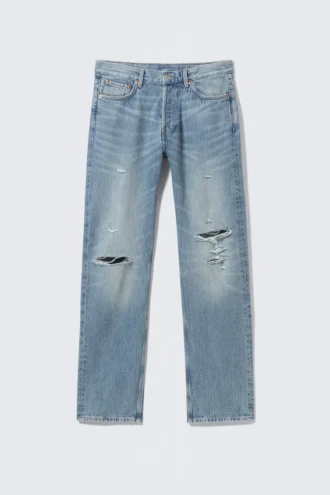 Space Relaxed Straight Leg Distressed Jeans – Distressed Blue