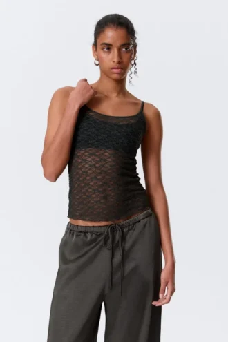Spitzen-Pyjama-Tanktop – Dunkelgrau