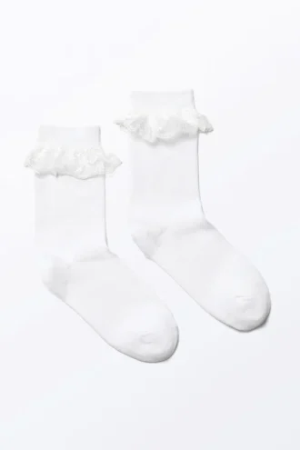 Spitzen-Socken mit Rüschen – Weiß