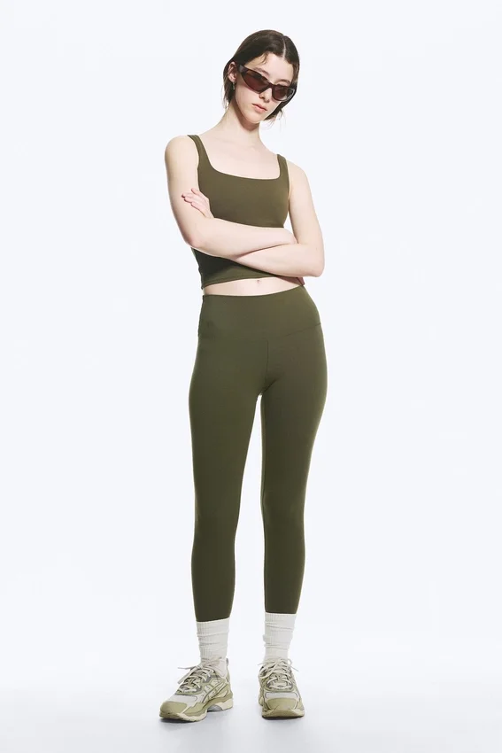Sportleggings mit hoher Taille – Dunkelkhaki Sportleggings mit hoher Taille – Dunkelkhaki