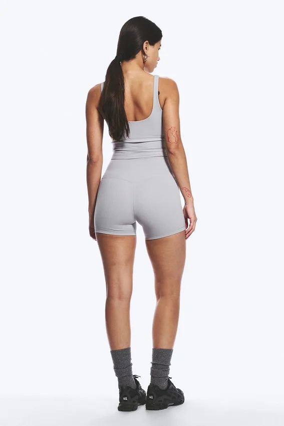 Sportliche Biker-Shorts mit hoher Taille – Hellgrau Sportliche Biker-Shorts mit hoher Taille – Hellgrau