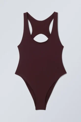 Sportlicher Racerback-Badeanzug – Dunkelbraun