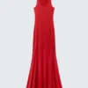 Sportliches Fit-and-Flare-Maxikleid – Rot Sportliches Fit-and-Flare-Maxikleid – Rot